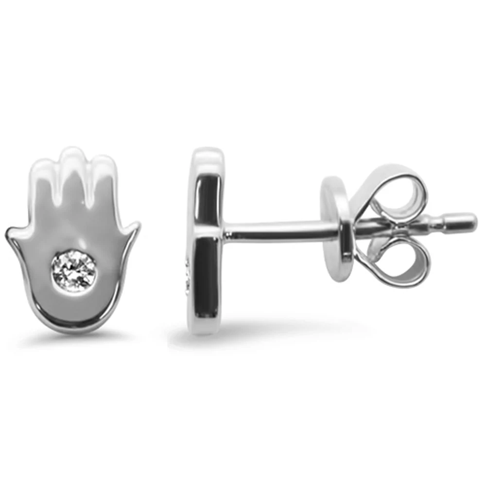 .05ct G SI 14K White Gold Diamond Hand of Hamsa Petite Earrings