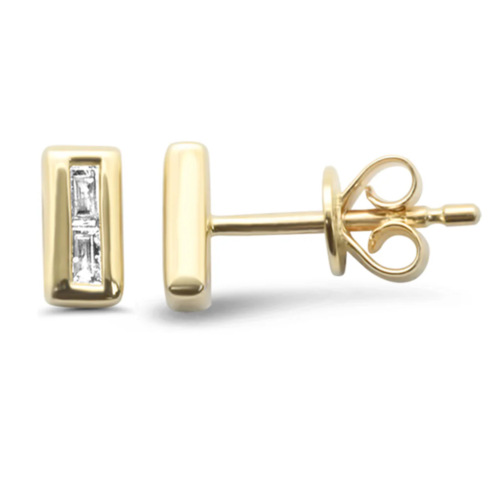 .08ct G SI 14K Yellow Gold Baguette Diamond Earrings