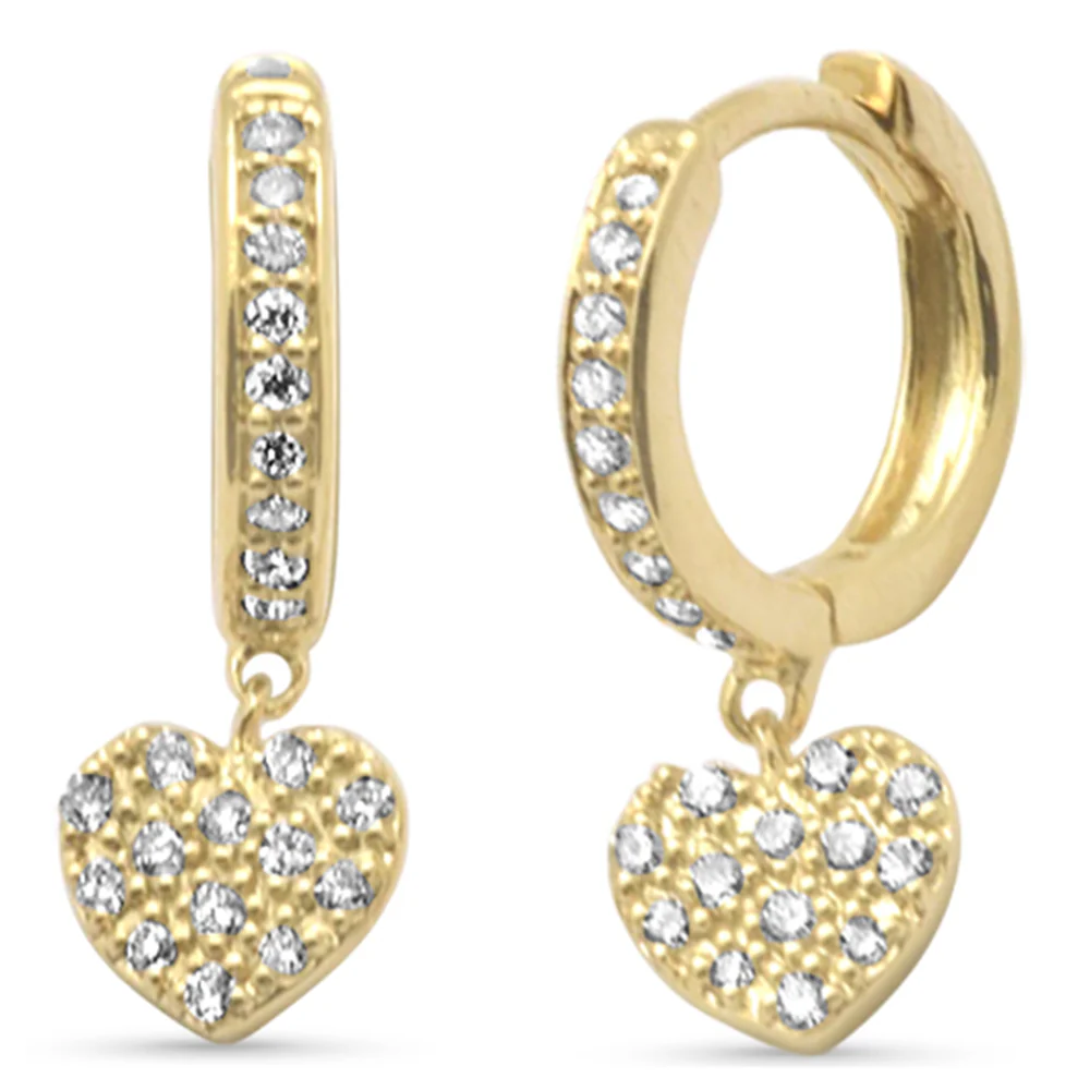 .16ct G SI 14K Yellow Gold Diamond Heart Dangling Hoop Earrings