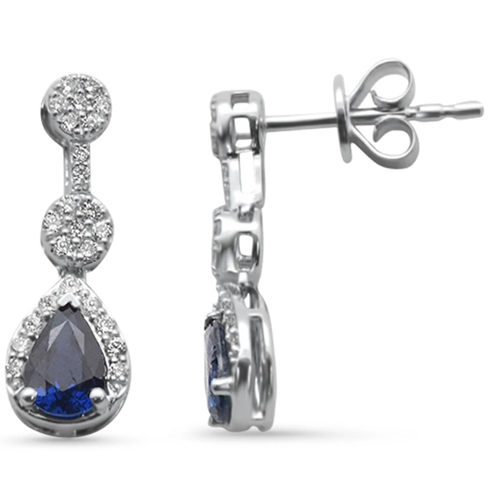 <span style="color:purple">SPECIAL!</span> 1.31ct G SI 14K White Gold Diamond & Blue Sapphire Gemstones Earrings