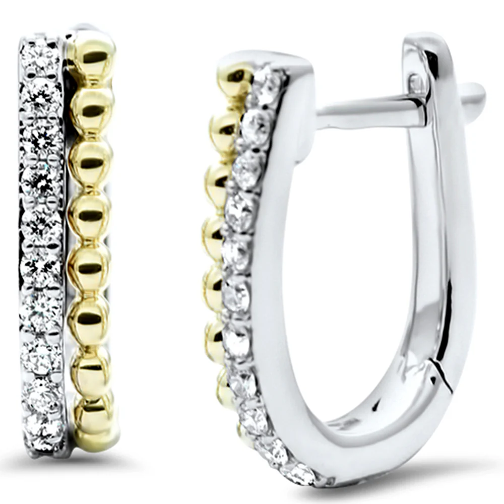 <span style="color:purple">SPECIAL!</span> .17ct G SI 14K White & Yellow Gold Diamond Beaded Hoop Earrings