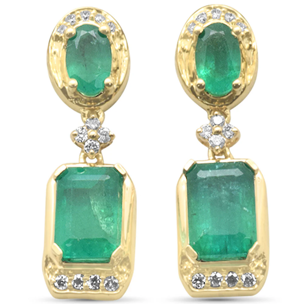 <span style="color:purple">SPECIAL!</span>1.70ct G SI 14K Yellow Gold Diamond & Emerald Gemstones Earrings