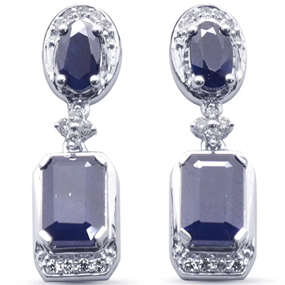 <span style="color:purple">SPECIAL!</span>1.87ct G SI 14K White Gold Diamond & Blue Sapphire Gemstones Earrings