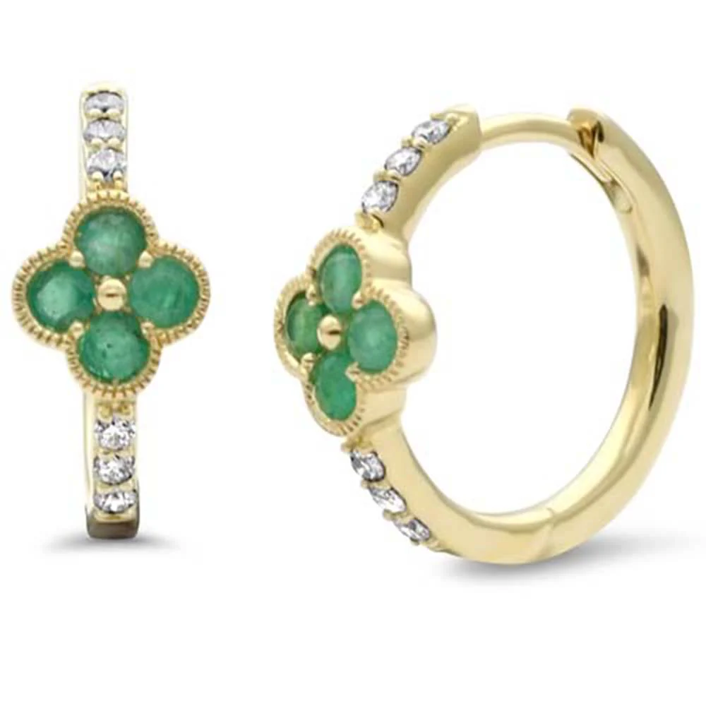 <span style="color:purple">SPECIAL!</span> .45ct G SI 14K Yellow Gold Diamond & Emerald Gemstones Hoop Earrings