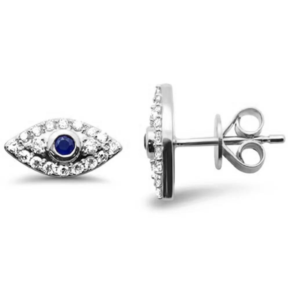 <span style="color:purple">SPECIAL!</span> .45ct G SI 14K White Gold Diamond & Blue Sapphire Gemstones Evil Earrings