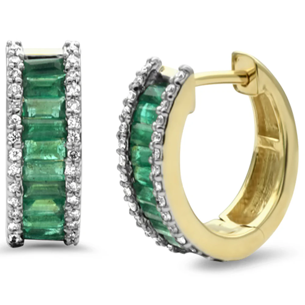 <span style="color:purple">SPECIAL!</span> 1.47ct G SI 14K Yellow Gold Diamond & Natural Emerald Gemstones Earrings