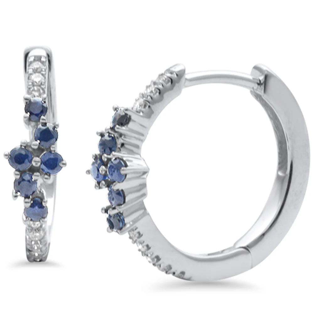 <span style="color:purple">SPECIAL!</span>.33ct G SI 14K White Gold Diamond & Blue Sapphire Gemstone Hoop Earrings