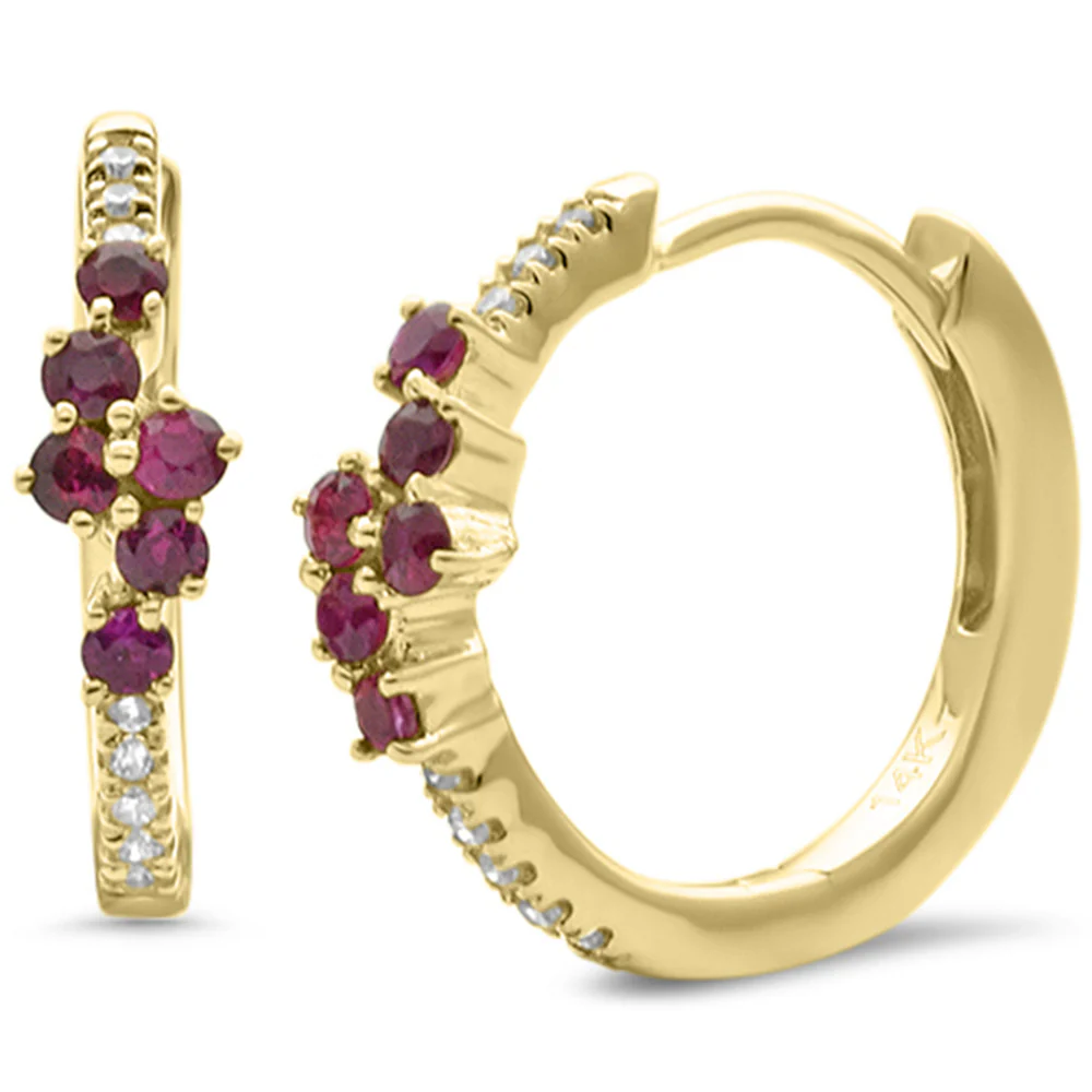 <span style="color:purple">SPECIAL!</span> .27ct G SI 14K Yellow Gold Diamond & Ruby Gemstones Hoop Earrings