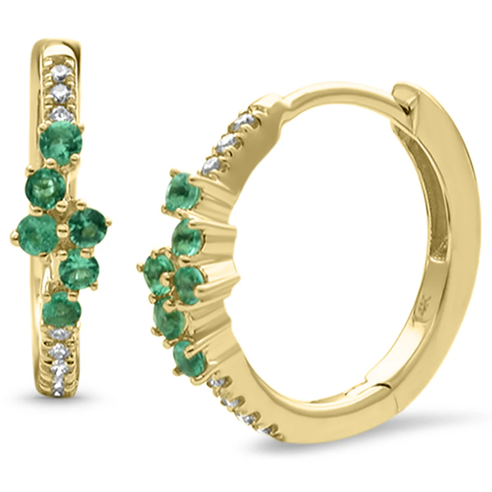 <span style="color:purple">SPECIAL!</span>.27ct G SI 14K Yellow Gold Diamond & Emerald Gemstones Hoop Earrings