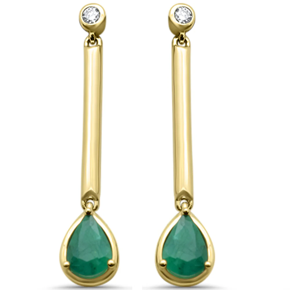 <span style="color:purple">SPECIAL!</span> 1.47ct G SI 14K Yellow Gold Diamond & Emerald Gemstones Drop Earrings