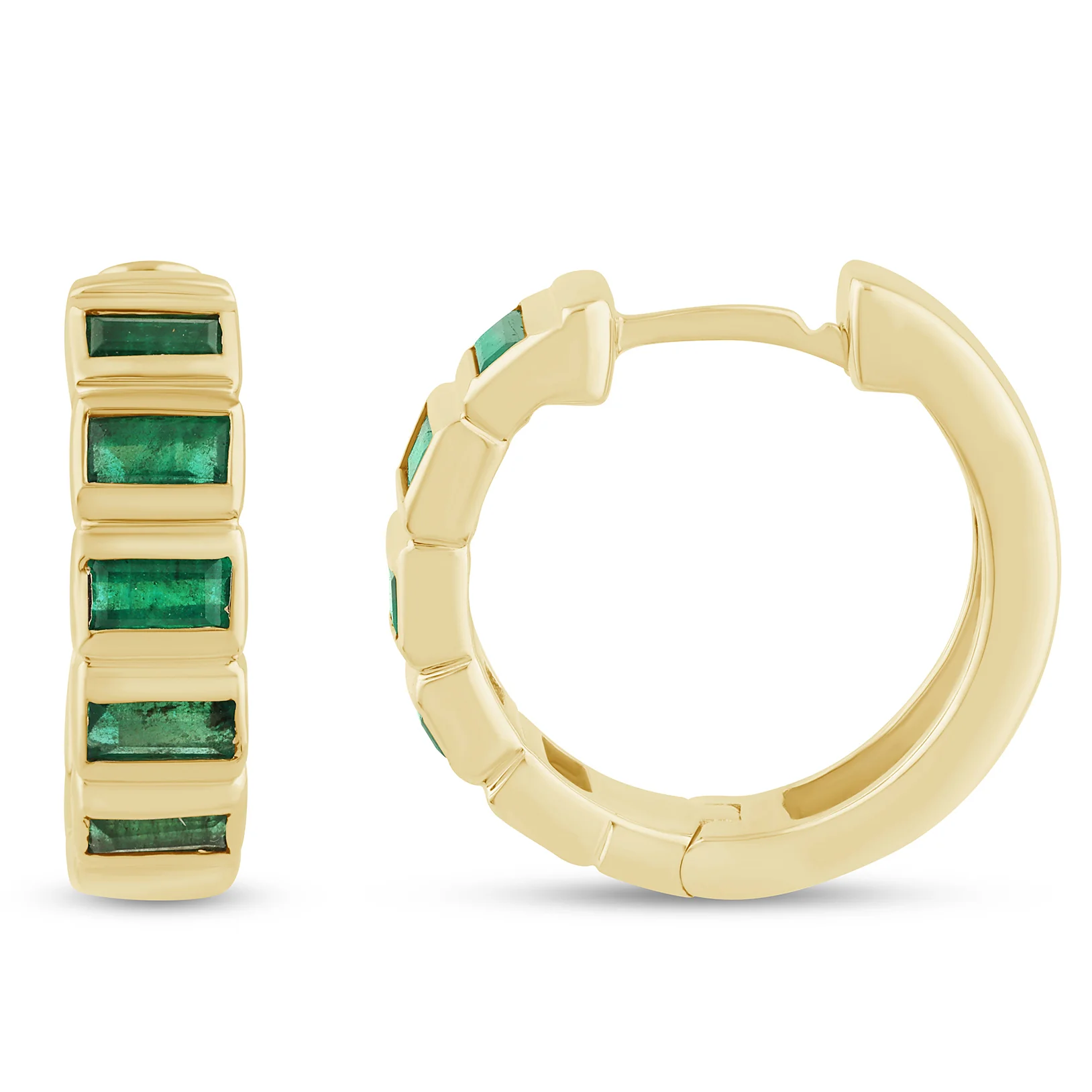 <span style="color:purple">SPECIAL!</span> 1.17ct G SI 14K Yellow Gold Diamond & Natural Emerald Gemstones Hoop Earrings