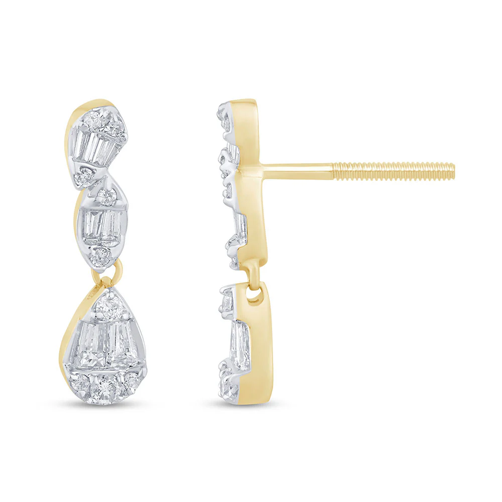 <span style="color:purple">SPECIAL!</span> .38ct G SI 14K Yellow Gold Round & Baguette Diamond Dangle Earrings