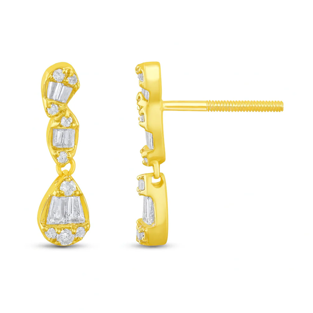 <span style="color:purple">SPECIAL!</span> .38ct G SI 14K Yellow Gold Round & Baguette Diamond Dangle Earrings - Image 2