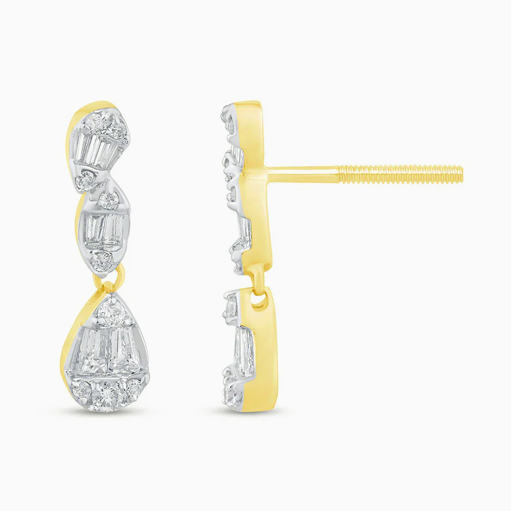 <span style="color:purple">SPECIAL!</span> .38ct G SI 14K Yellow Gold Round & Baguette Diamond Dangle Earrings - Image 3