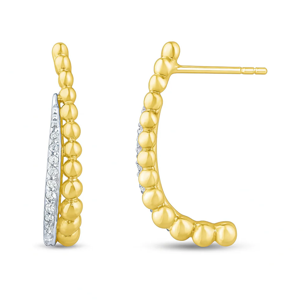<span style="color:purple">SPECIAL!</span> .13ct G SI 14K Yellow Gold Diamond Beaded Earrings - Image 2