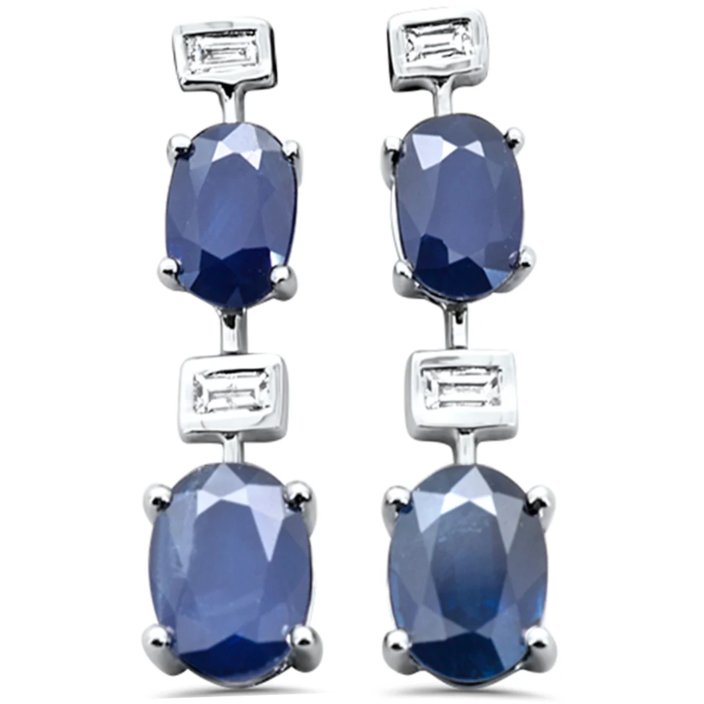 <span style="color:purple">SPECIAL!</span> 3.20ct G SI 14K White Gold Diamond & Blue Sapphire Gemstones Drop Earrings