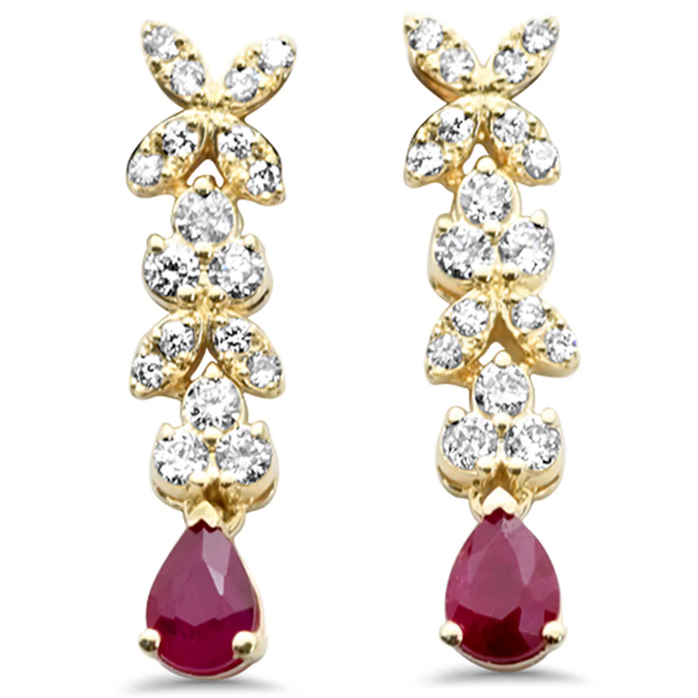 <span style="color:purple">SPECIAL!</span>.62ct G SI 14K Yellow Gold Diamond & Ruby Gemstones Drop Earrings