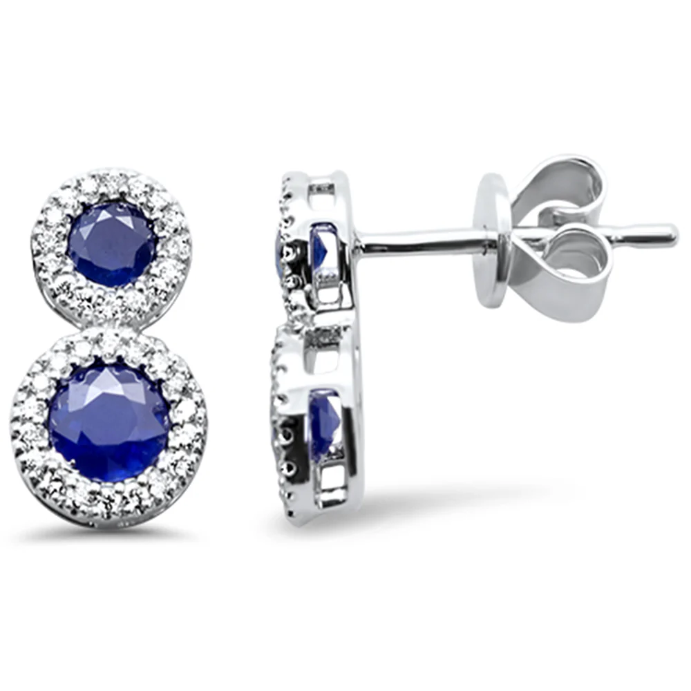 <span style="color:purple">SPECIAL!</span> 1.20ct G SI 14K White Gold Diamond & Blue Sapphire Gemstones Earrings