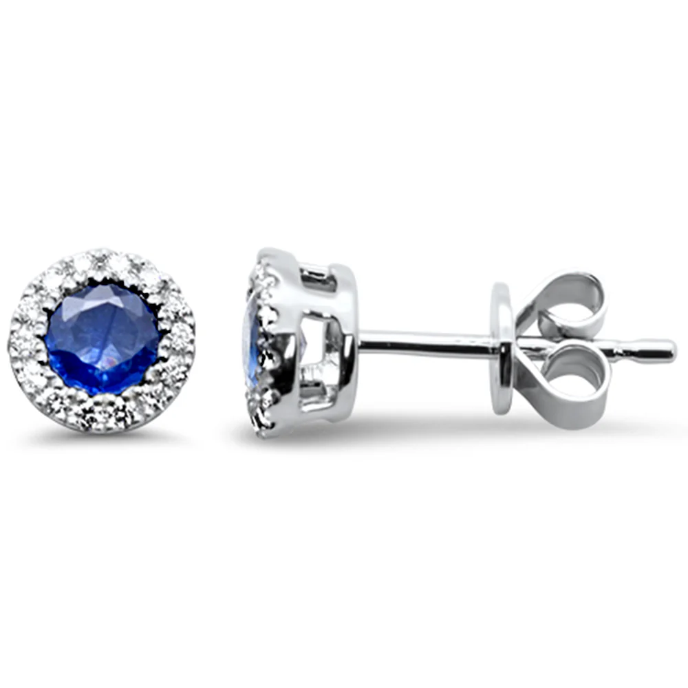 <span style="color:purple">SPECIAL!</span> .63ct G SI 14K White Gold Diamond & Blue Sapphire Gemstone Stud Earrings