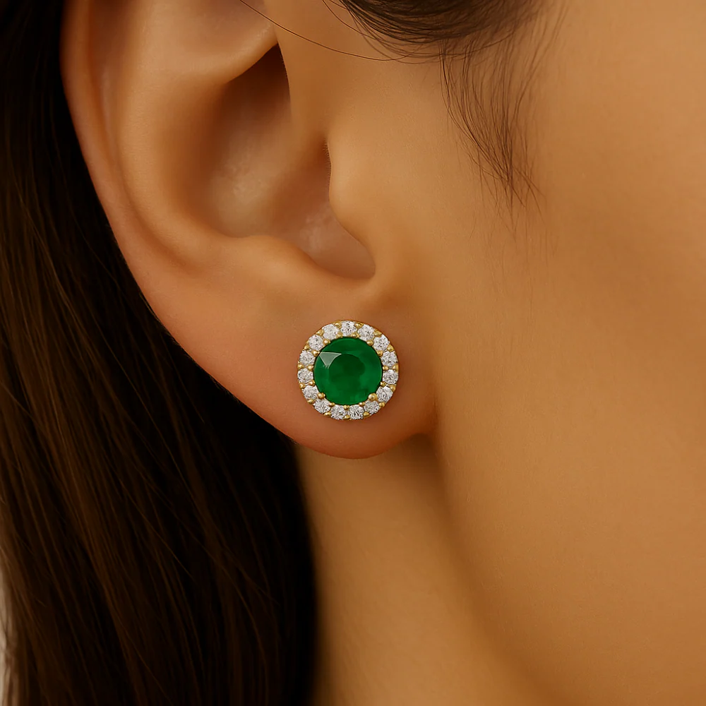 <span style="color:purple">SPECIAL!</span> .60ct G SI 14K Yellow Gold Diamond & Emerald Gemstone Earrings - Image 2