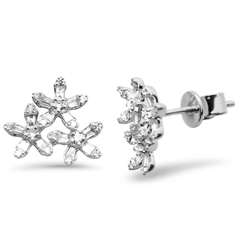 <span style="color:purple">SPECIAL!</span> .44ct G SI 14K White Gold Round & Baguette Diamond Flower Earrings