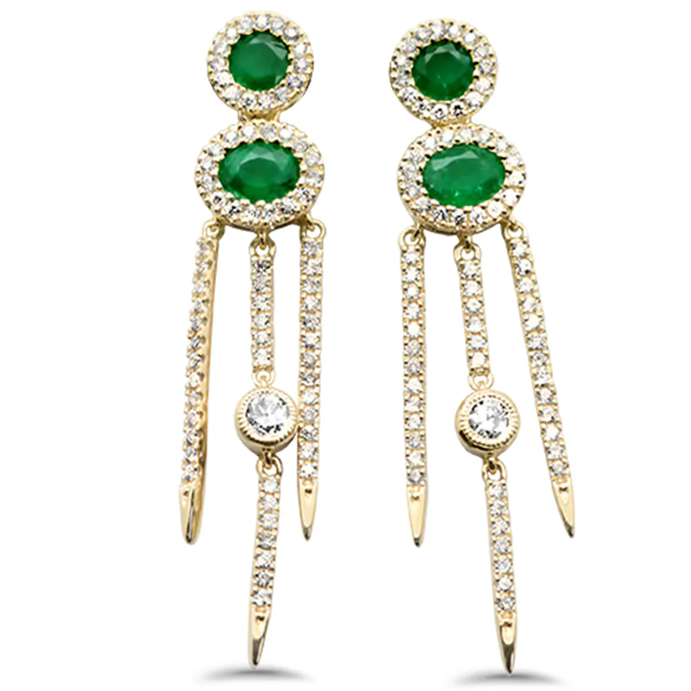 <span style="color:purple">SPECIAL!</span> .91ct G SI 14k Yellow Gold Unique Diamond & Emerald Gemstone Drop Earrings