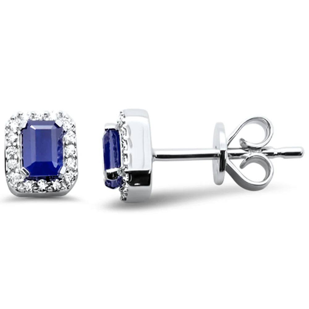 <span style="color:purple">SPECIAL!</span> .51ct G SI 14K White Gold Diamond & Blue Sapphire Gemstones Earrings