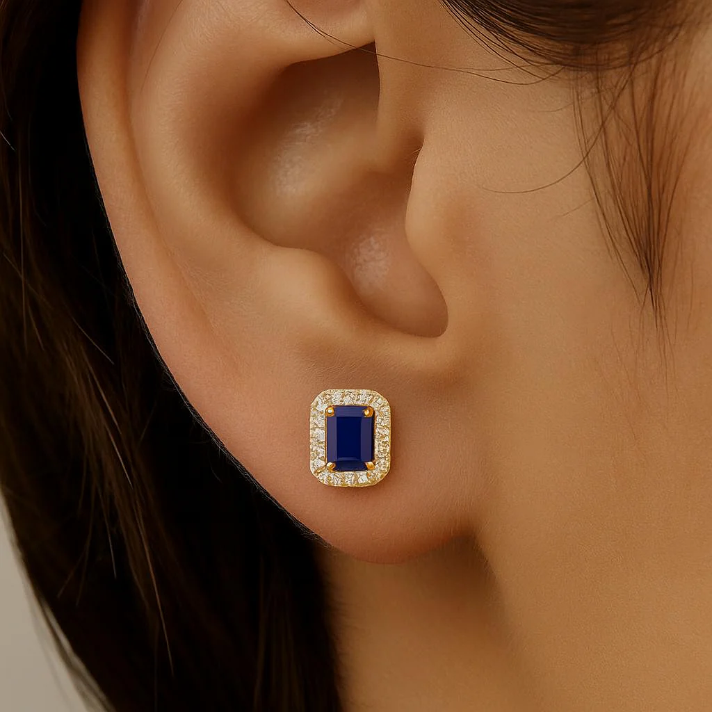 <span style="color:purple">SPECIAL!</span> .61ct G SI 14K Yellow Gold Diamond & Blue Sapphire Gemstones Earrings - Image 2