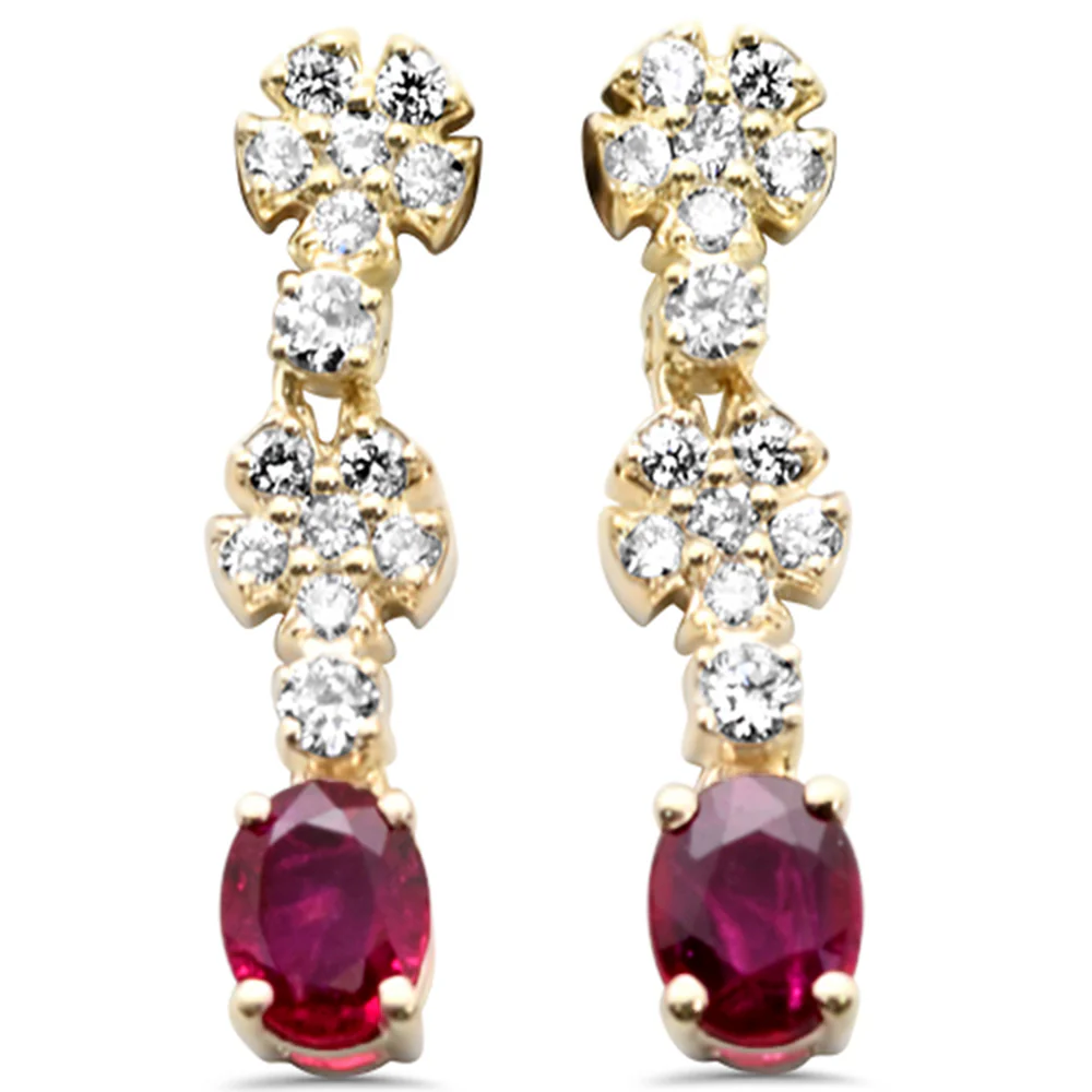 <span style="color:purple">SPECIAL!</span> .48ct G SI 14K Yellow Gold Diamond & Ruby Gemstones Drop Earrings