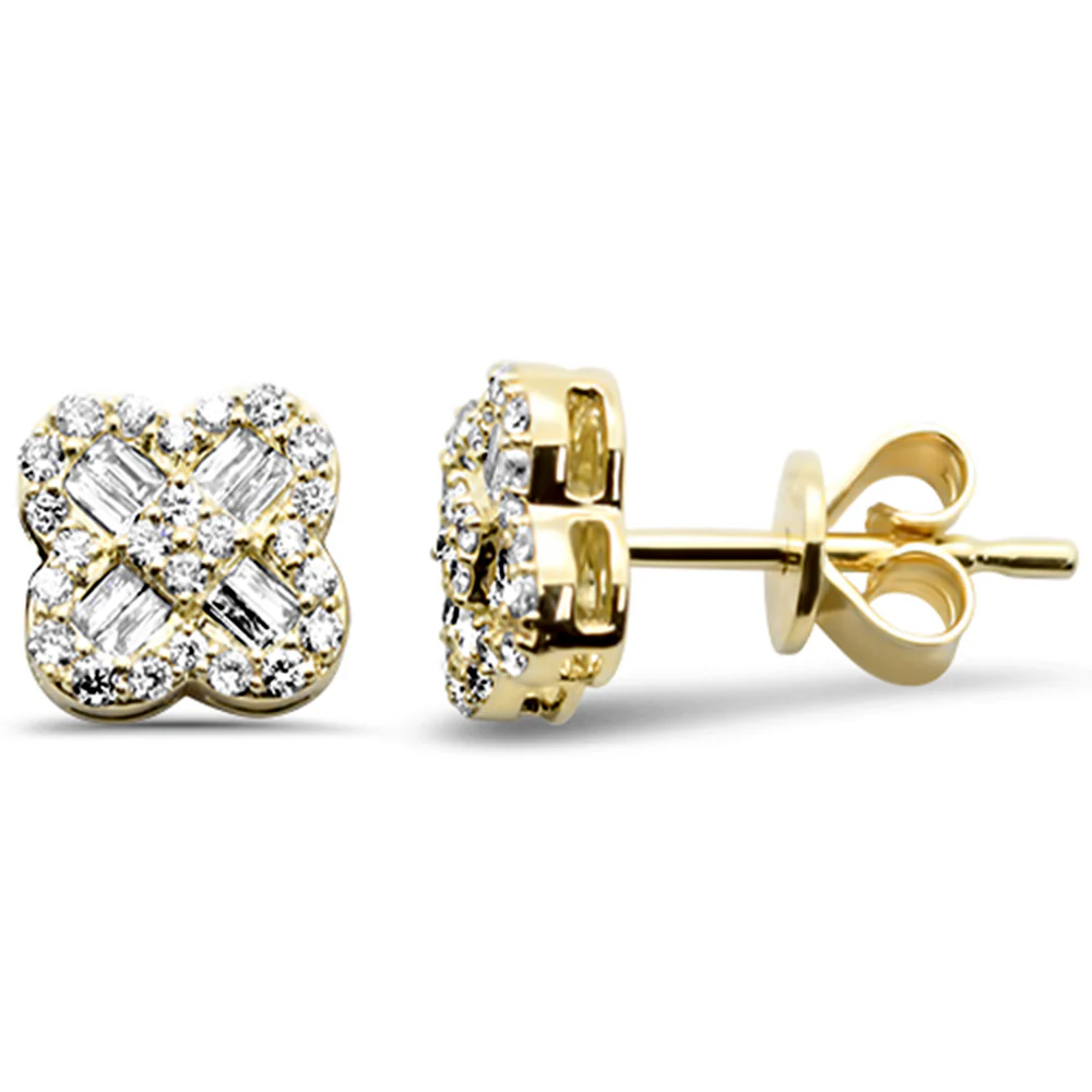 <span style="color:purple">SPECIAL!</span> .34ct G SI 14K Yellow Gold Round & Baguette Diamond Clover Earrings