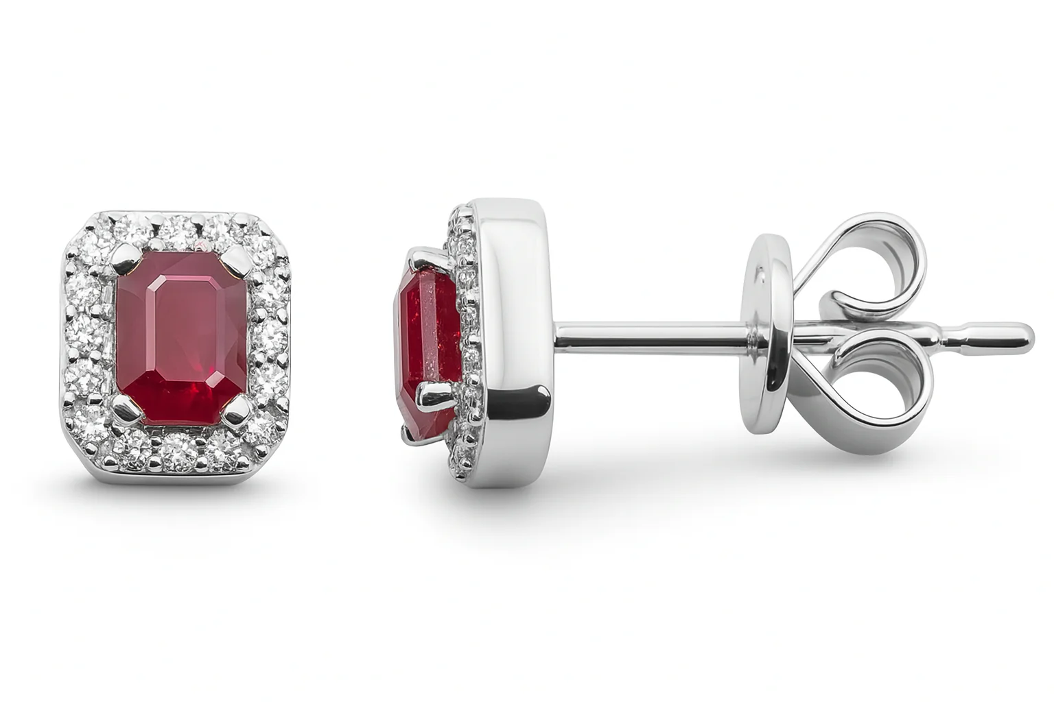 <span style="color:purple">SPECIAL!</span .48ct G SI 14K White Gold Diamond & Ruby Gemstone Stud Earrings