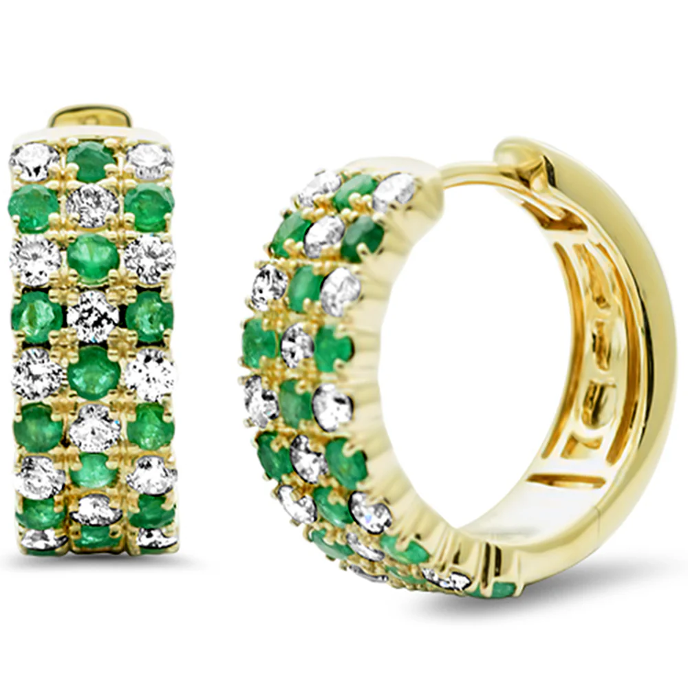 <span style="color:purple">SPECIAL!</span> 1.38ct G SI 14K Yellow Gold Diamond & Emerald Gemstone Hoop Earrings