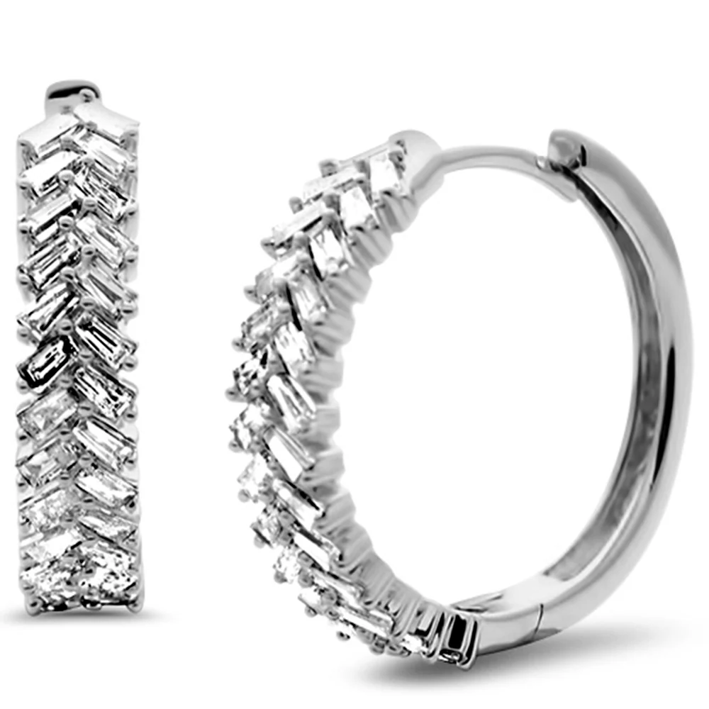 <span style="color:purple">SPECIAL!</span> .71ct G SI 14K White Gold Baguette Diamond Hoop Earrings