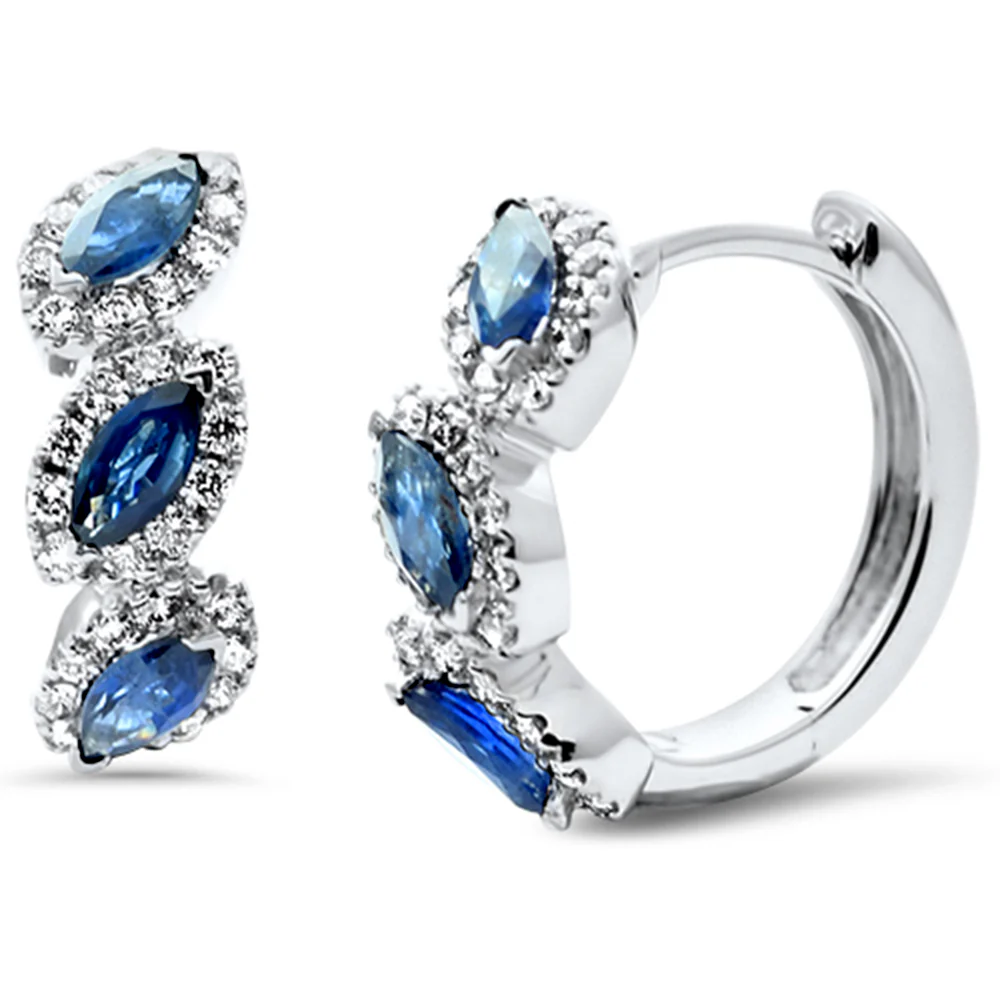<span style="color:purple">SPECIAL!</span> .86ct G SI 14K White Gold Diamond & Blue Sapphire Gemstone Hoop Earrings
