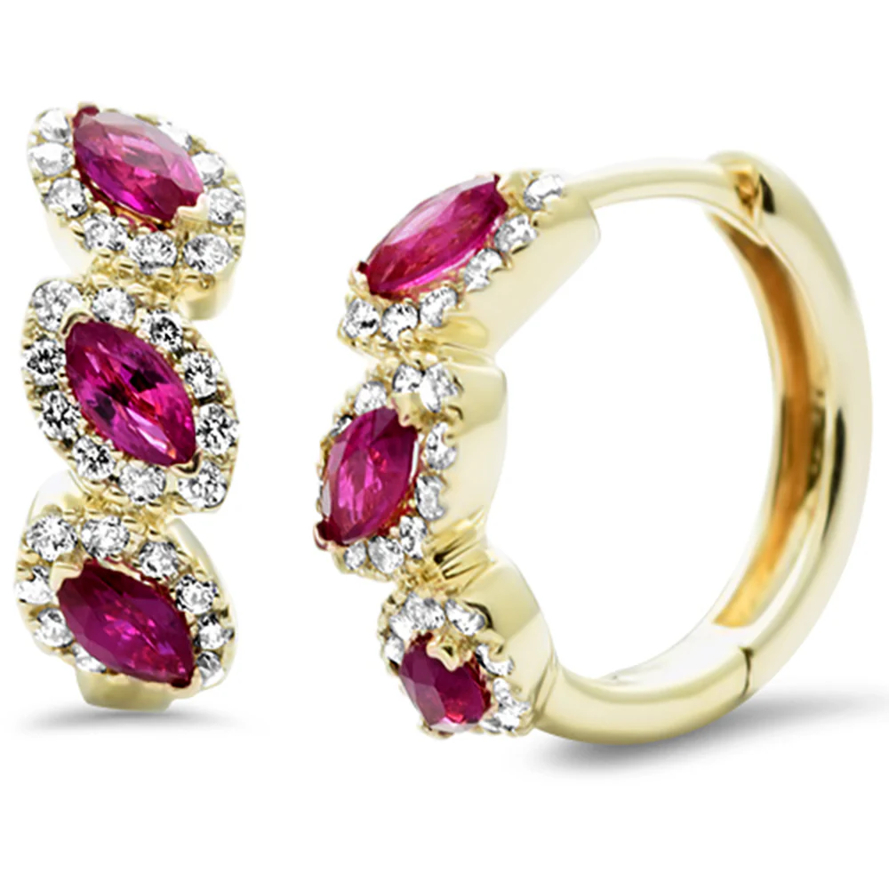 <span style="color:purple">SPECIAL!</span> .73ct G SI 14K Yellow Gold Diamond & Ruby Gemstone Hoop Earrings