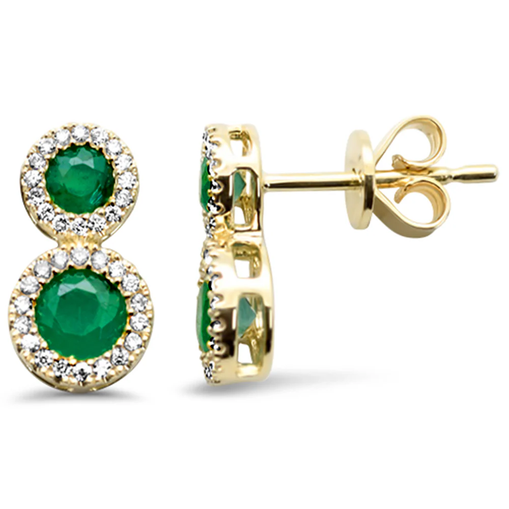 <span style="color:purple">SPECIAL!</span> .95ct G SI 14K Yellow Gold Diamond & Emerald Gemstone Drop Earrings