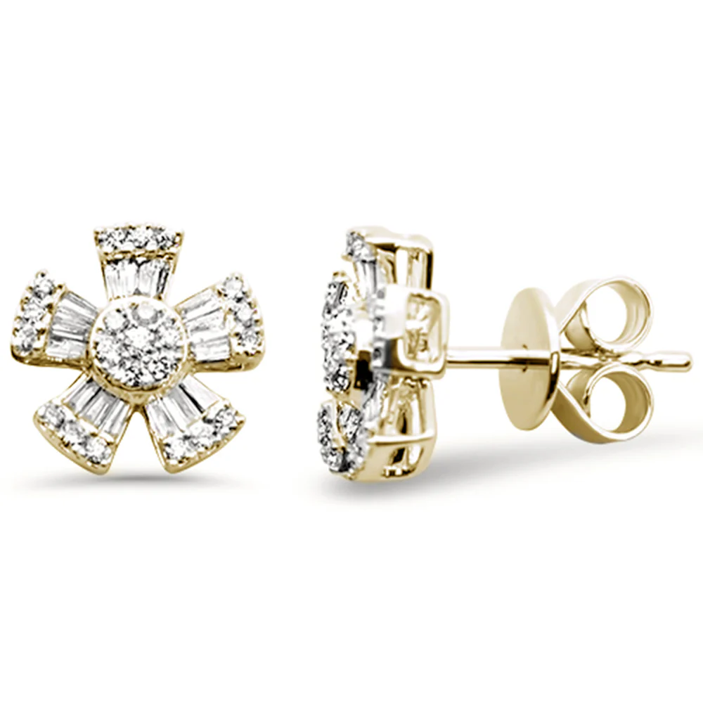 <span style="color:purple">SPECIAL!</span> .46ct G SI 14K Yellow Gold Round & Baguette Diamond Flower Earrings
