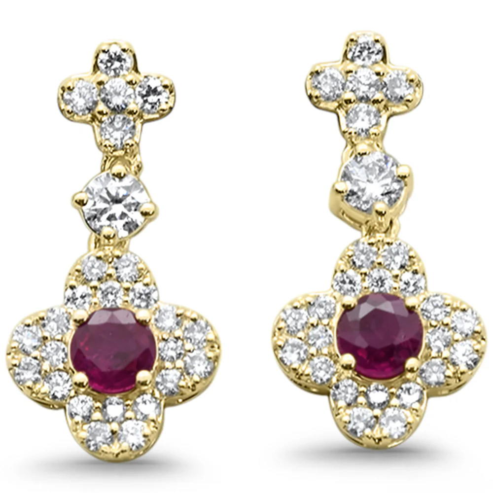 <span style="color:purple">SPECIAL!</span> .58ct G SI 14K Yellow Gold Diamond & Ruby Gemstone Drop Earrings