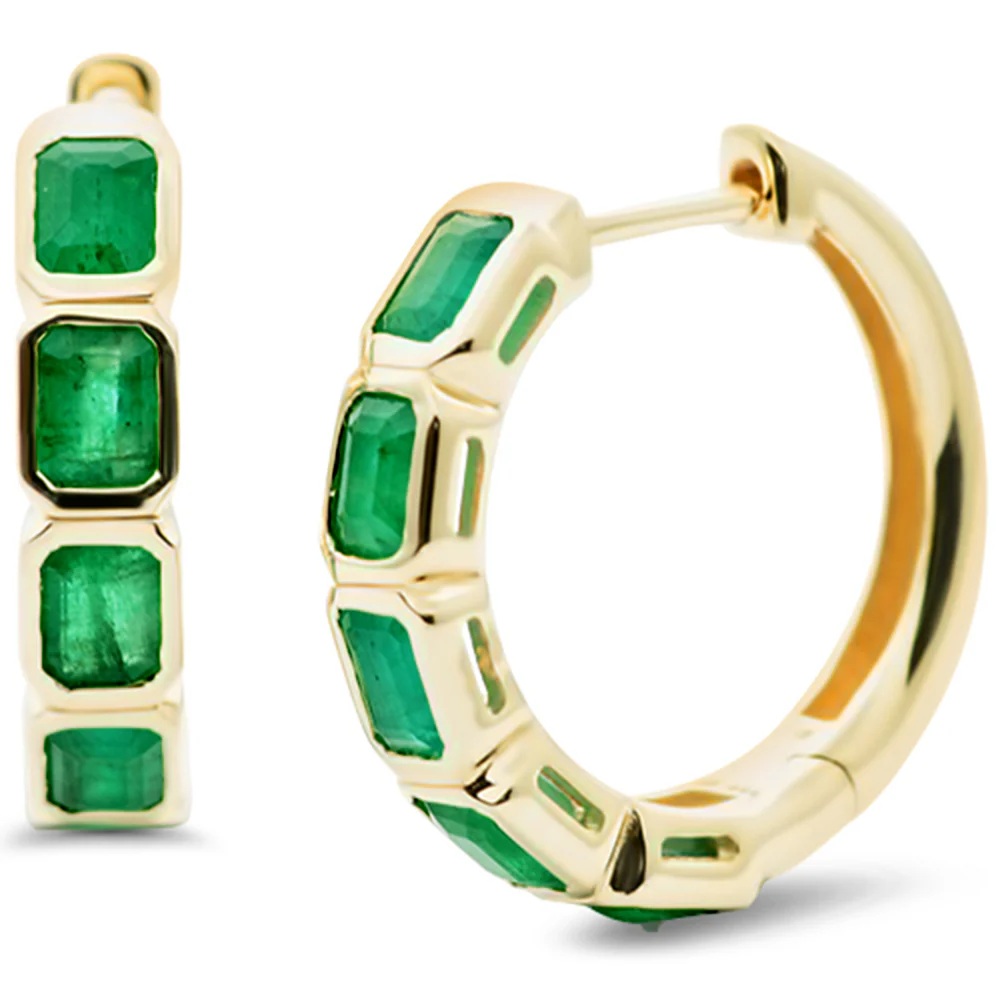 <span style="color:purple">SPECIAL!</span> 2.11ct G SI 14K Yellow Gold Emerald Gemstone Hoop Earrings