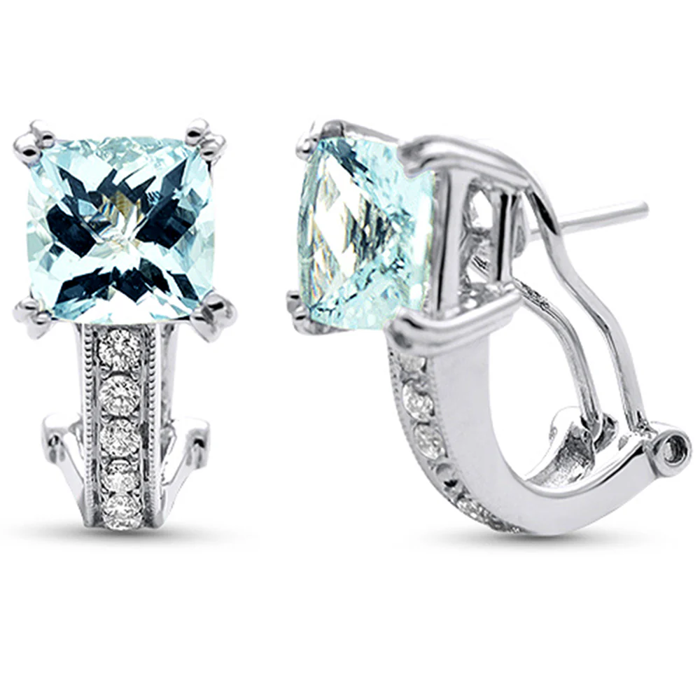 <span style="color:purple">SPECIAL!</span>4.23ct G SI 14K White Gold Diamond & Aquamarine Gemstone Earrings
