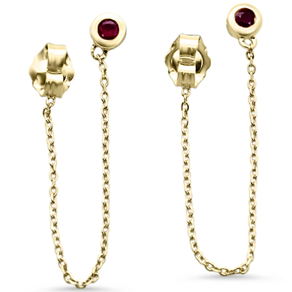.16ct G SI 14K Yellow Gold Ruby Gemstone Dangling Chain Earrings