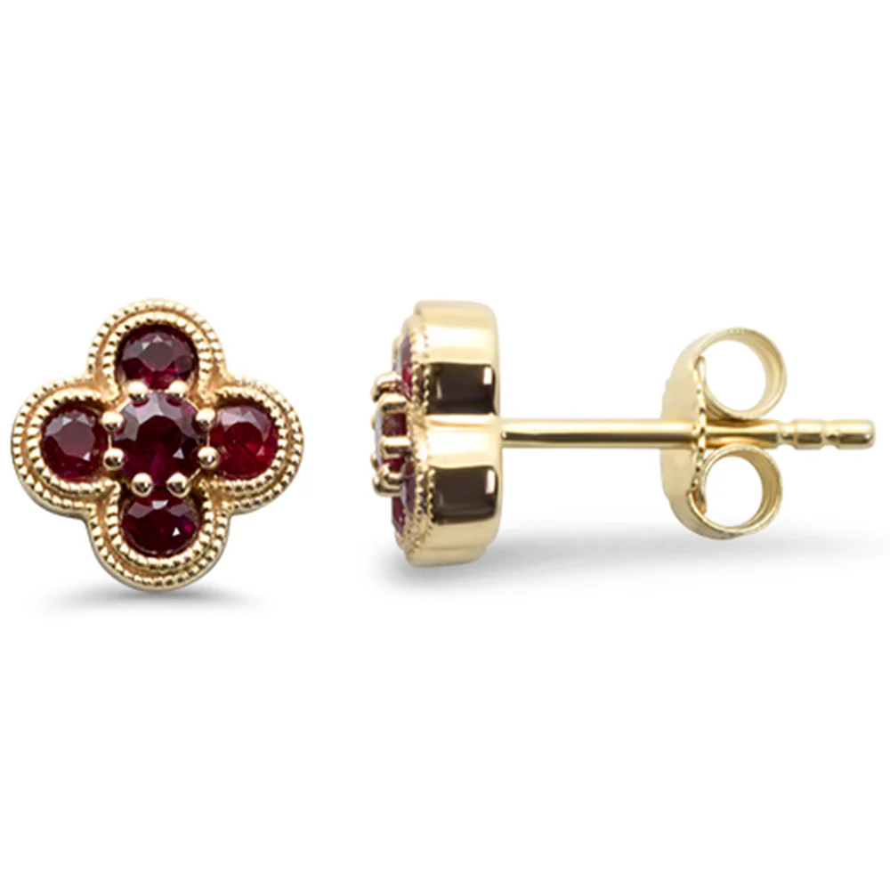 <span style="color:purple">SPECIAL!</span>.53ct G SI 14K Yellow Gold Ruby Gemstone Clover Earrings Push Backings