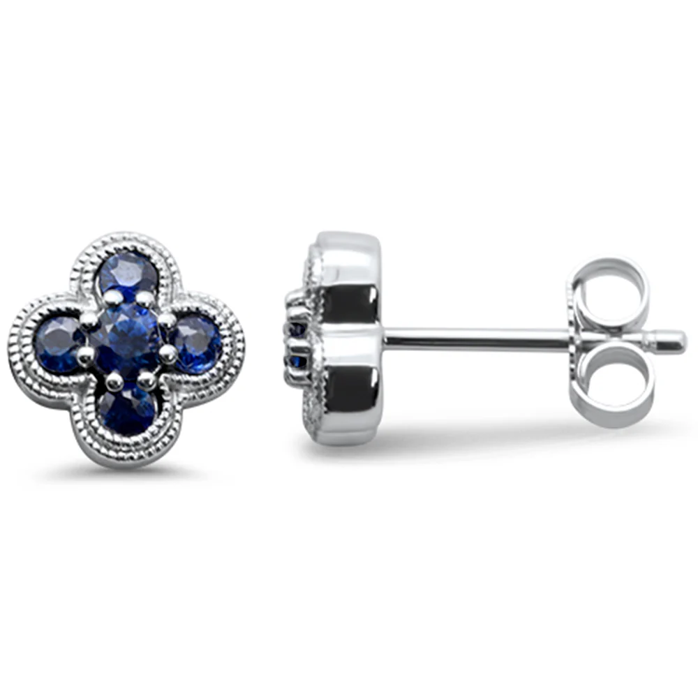 <span style="color:purple">SPECIAL!</span> .53ct G SI 14K White Gold Blue Sapphire Gemstone Clover Earrings