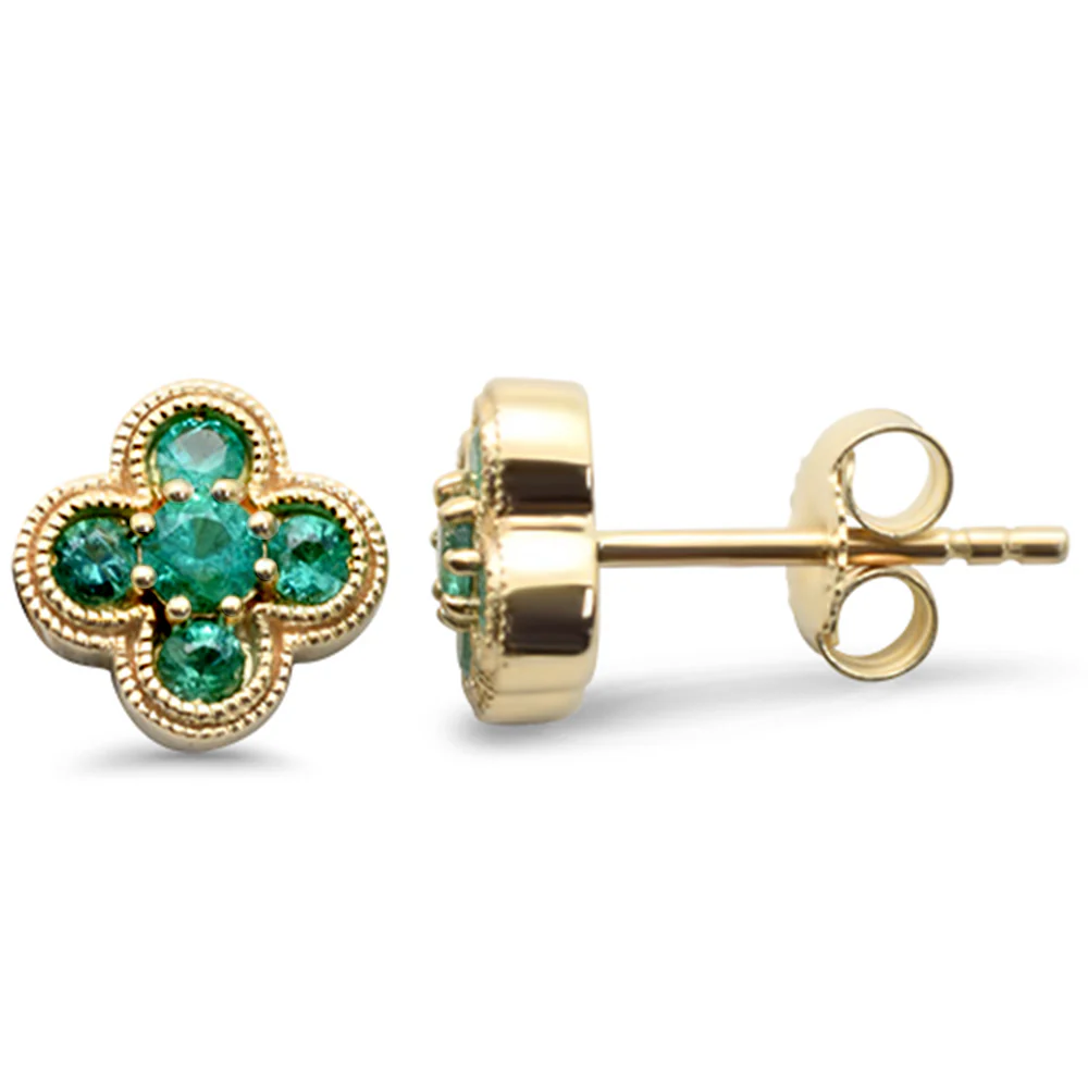 <span style="color:purple">SPECIAL!</span> .35ct G SI 14K Yellow Gold Emerald Gemstone Clover Earrings