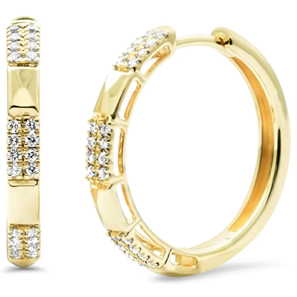 <span style="color:purple">SPECIAL!</span>.22ct G SI 14K Yellow Gold Diamond Studded Design Hoop Earrings
