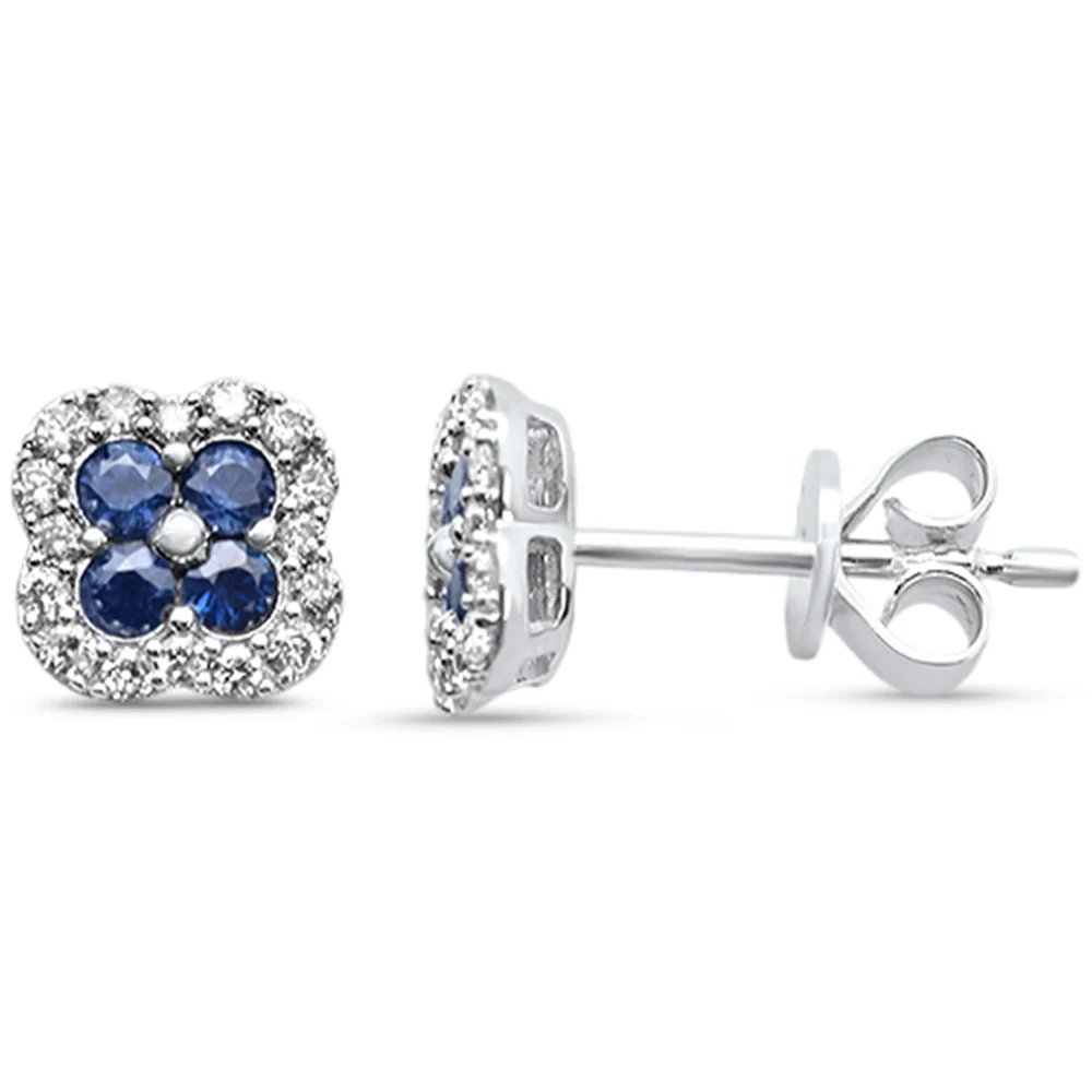 <span style="color:purple">SPECIAL!</span> .49ct G SI 14K White Gold Diamond & Blue Sapphire Gemstone Petite Clover Earrings