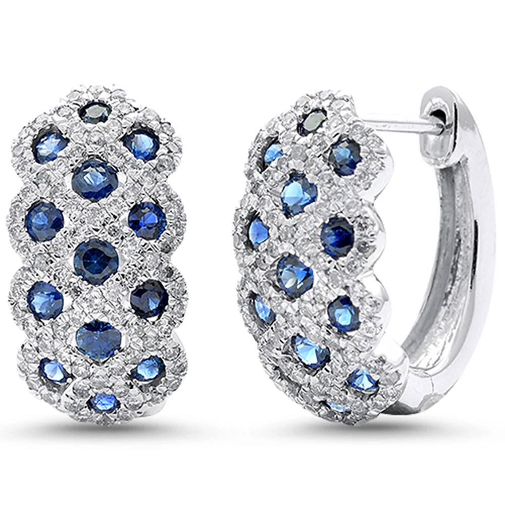 <span style="color:purple">SPECIAL!</span>1.94ct G SI 14K White Gold Diamond & Blue Sapphire Gemstone Dome Earrings