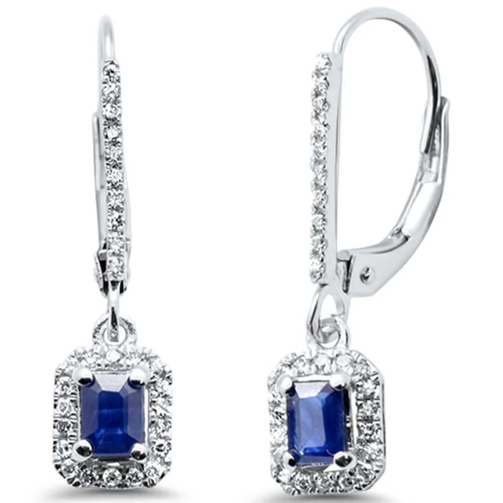 <span style="color:purple">SPECIAL!</span>.77ct G SI 14K White Gold Diamond & Blue Sapphire Gemstone Drop Earrings