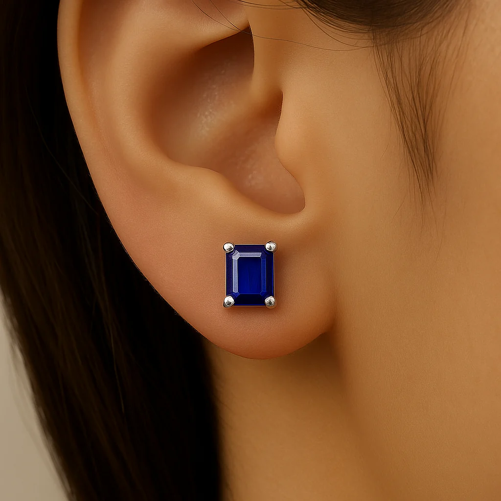<span style="color:purple">SPECIAL!</span> 1.20ct G SI 14K White Gold Blue Sapphire Gemstone Stud Earrings - Image 2