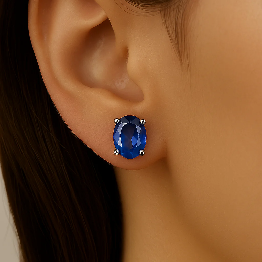 <span style="color:purple">SPECIAL!</span> 1.88ct G SI 14K White Gold Oval Shape Blue Sapphire Gemstone Stud Earrings - Image 2